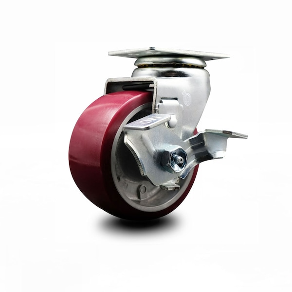 4 Inch Poly on Aluminum Swivel Caster with Roller Bearing and Brake SCC